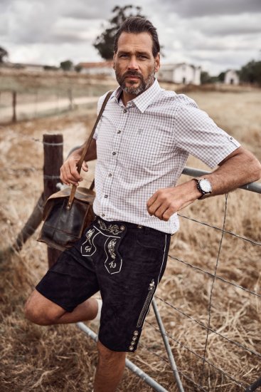 JP1880 Modern Fit Check Print Short Sleeve Shirt Grey - Krekli - Krekli - 2XL-8XL