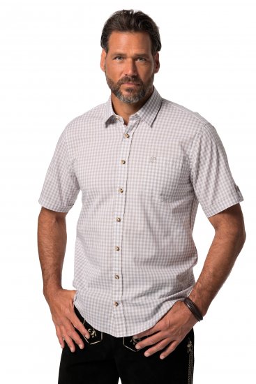 JP1880 Modern Fit Check Print Short Sleeve Shirt Grey - Krekli - Krekli - 2XL-8XL