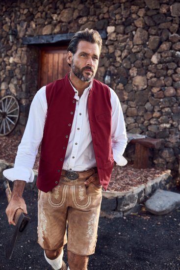 JP1880 Premium Goat Suede Staghorn Embroidery Shorts Leather Brown - Šorti - Šorti - W40-W60