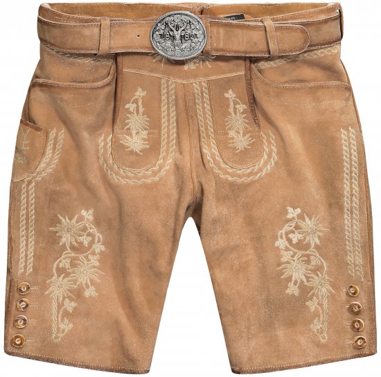 JP1880 Premium Goat Suede Staghorn Embroidery Shorts Leather Brown - Šorti - Šorti - W40-W60