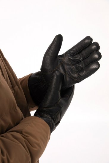 JP1880 Gloves Leather Warm Lining Black - Cimdi - 