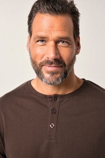 JP1880 Henley Basic T-Shirt with Buttons Brown - T-krekli - T-krekli - 2XL-14XL