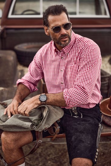 JP1880 Modern Fit Button-Down Collar Long Sleeve Check Shirt Light Red - Krekli - Krekli - 2XL-8XL