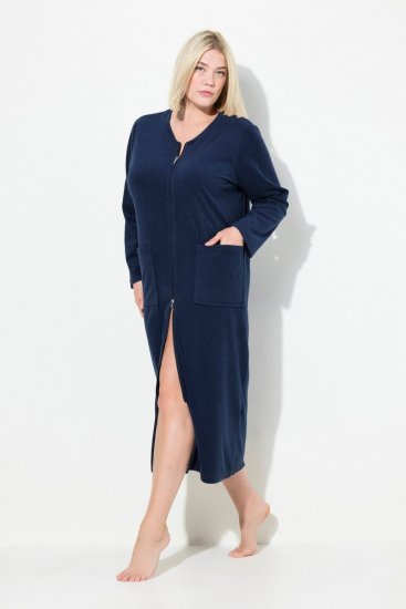 Ulla Popken 749967 Frotē peldmētelis ar rāvējslēdzēju Tumši zils - Rīta un peldmēteļi - 