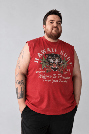 Kam Jeans 5763 Hawaii Surf Vest Sleeveless T-Shirt Washed Red - T-krekli - T-krekli - 2XL-14XL