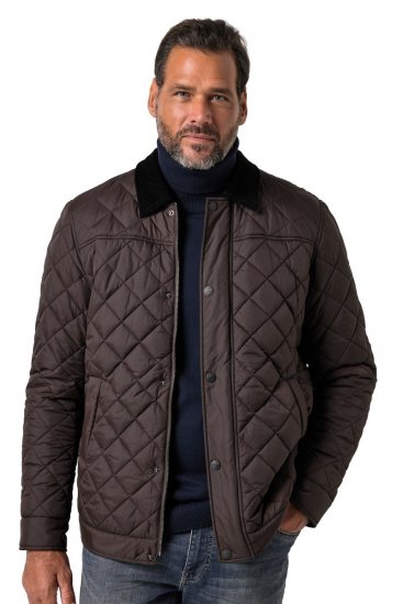 JP1880 811805 Stepēta jaka ar velveta apkakli Melnbrūns - Jakas & Lietus apģērbs - Jakas - 2XL-12XL