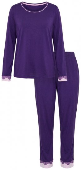 Ulla Popken 812441 Pidžama ar garām piedurknēm un mežģīnēm Karaliski zils - Pidžamas/Loungewear - 