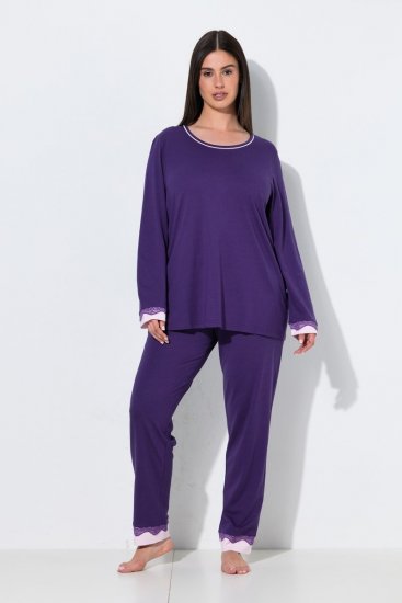 Ulla Popken 812441 Pidžama ar garām piedurknēm un mežģīnēm Karaliski zils - Pidžamas/Loungewear - 