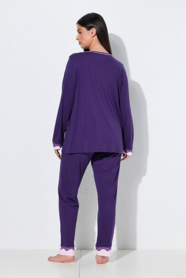 Ulla Popken 812441 Pidžama ar garām piedurknēm un mežģīnēm Karaliski zils - Pidžamas/Loungewear - 