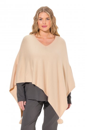 Ulla Popken Knit Pointed Hem Poncho Nature Melange - Džemperi un džemperi ar kapuci - 