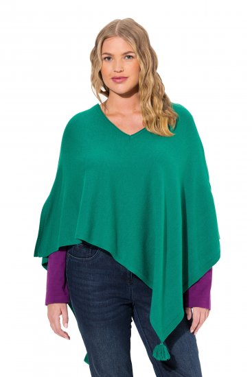 Ulla Popken Knit Pointed Hem Poncho Emerald Green - Džemperi un džemperi ar kapuci - 
