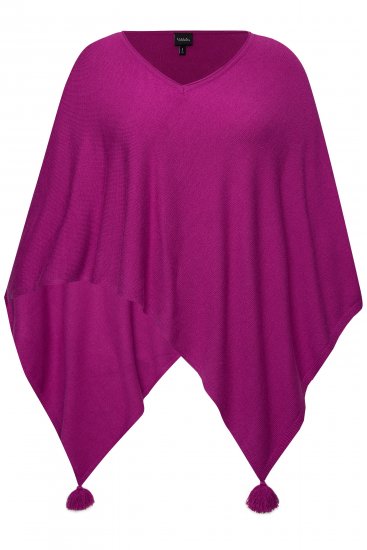 Ulla Popken Knit Pointed Hem Poncho Berry - Džemperi un džemperi ar kapuci - 