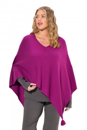 Ulla Popken Knit Pointed Hem Poncho Berry - Džemperi un džemperi ar kapuci - 
