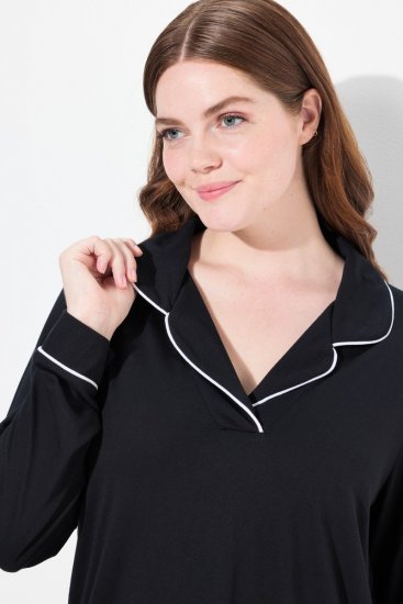 Ulla Popken 823030 Pidžama ar krekla apkakli Melns - Pidžamas/Loungewear - 