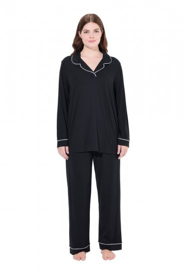 Ulla Popken 823030 Pidžama ar krekla apkakli Melns - Pidžamas/Loungewear - 