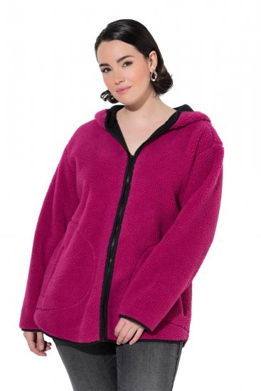 Ulla Popken 823371 Teddy jaka ar kapuci un stepētām kabatām Fuksija - Fleece apģērbs - 