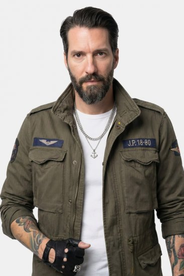 JP1880 Field Jacket with Badges Vintage Look TALL Moss Green - TALL jakas - TALL jakas gariem vīriešiem