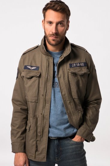 JP1880 Field Jacket with Badges Vintage Look TALL Moss Green - TALL jakas - TALL jakas gariem vīriešiem