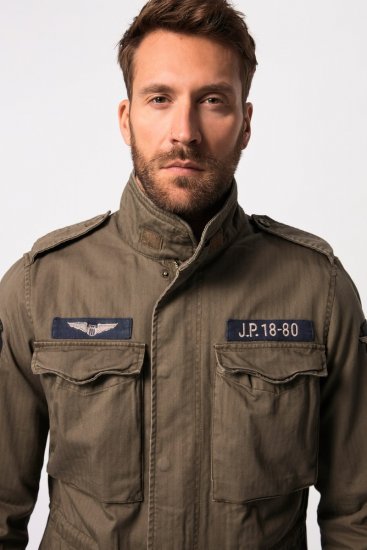 JP1880 Field Jacket with Badges Vintage Look TALL Moss Green - TALL jakas - TALL jakas gariem vīriešiem