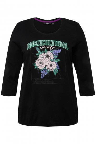 Ulla Popken Horticultural Graphic Floral Tee Black - Apdrukāti T-krekli sievietēm - 
