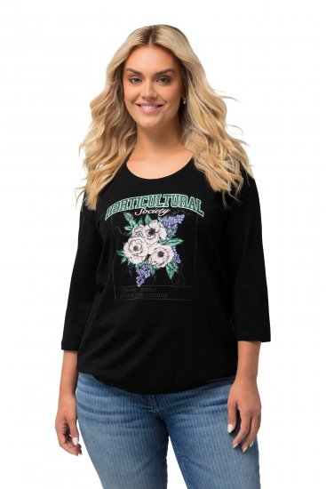 Ulla Popken Horticultural Graphic Floral Tee Black - Apdrukāti T-krekli sievietēm - 
