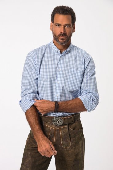 JP1880 Modern Fit Button-Down Collar Long Sleeve Check Shirt Light Blue - Krekli - Krekli - 2XL-8XL