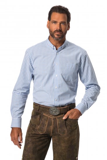 JP1880 Modern Fit Button-Down Collar Long Sleeve Check Shirt Light Blue - Krekli - Krekli - 2XL-8XL