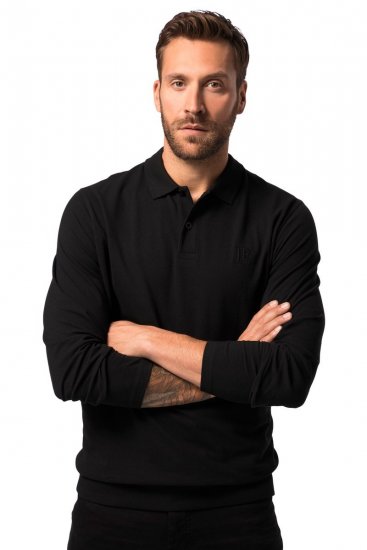 JP1880 827115 Polo krekls ar garām piedurknēm un vēdera piegriezumu Melns - Polo krekli - Polo krekli - 2XL-8XL