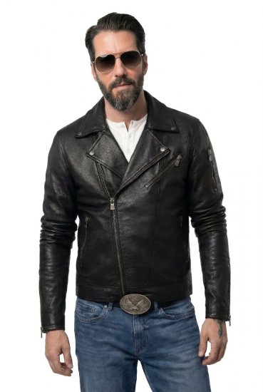JP1880 830586 Biker jaka no jēra napas Melns - Jakas & Lietus apģērbs - Jakas - 2XL-12XL