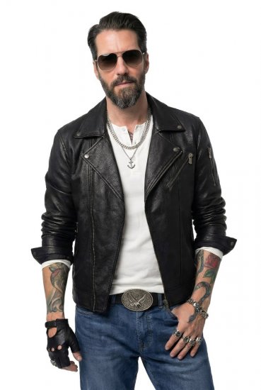 JP1880 830586 Biker jaka no jēra napas Melns - Jakas & Lietus apģērbs - Jakas - 2XL-12XL