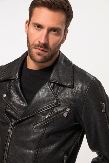 JP1880 830586 Biker jaka no jēra napas Melns - Jakas & Lietus apģērbs - Jakas - 2XL-12XL
