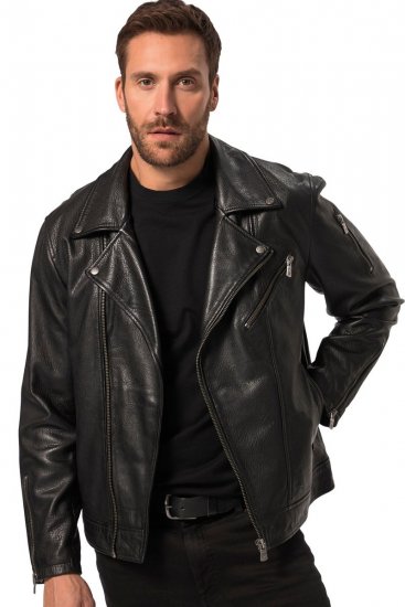 JP1880 830586 Biker jaka no jēra napas Melns - Jakas & Lietus apģērbs - Jakas - 2XL-12XL