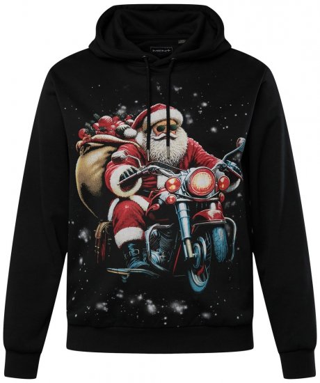 Men+ 100 Džemperis ar kapuci Ziemassvētku vecītis uz motocikla Melns - Džemperi un džemperi ar kapuci - Džemperi - 2XL-14XL