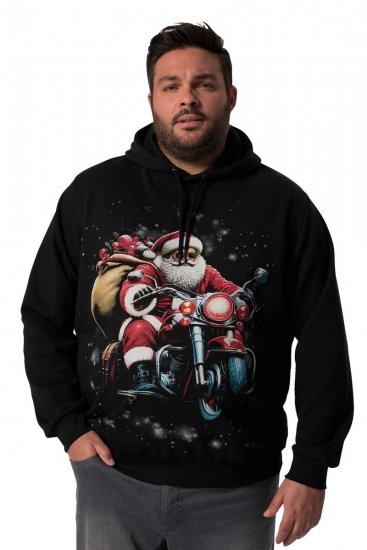 Men+ 100 Džemperis ar kapuci Ziemassvētku vecītis uz motocikla Melns - Džemperi un džemperi ar kapuci - Džemperi - 2XL-14XL