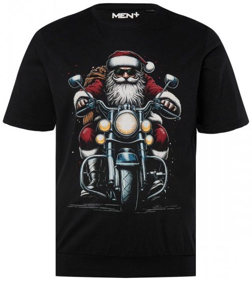 Men+ 148 T-krekls bellyfit Ziemassvētku vecītis uz motocikla Melns - T-krekli - T-krekli - 2XL-14XL
