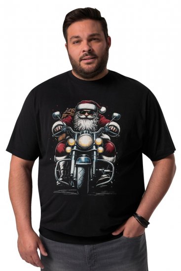 Men+ 148 T-krekls bellyfit Ziemassvētku vecītis uz motocikla Melns - T-krekli - T-krekli - 2XL-14XL