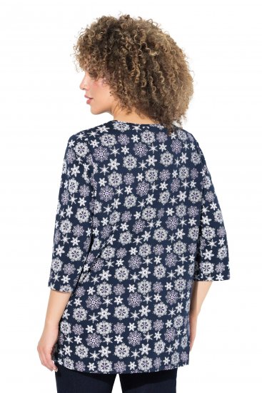 Ulla Popken Snowflake Print 3/4 Sleeve A-Line Tee Navy - Apdrukāti T-krekli sievietēm - 