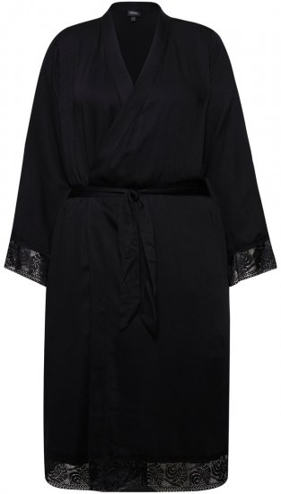 Ulla Popken 834837 Kimono peldmētelis ar mežģīnēm Melns - Rīta un peldmēteļi - 