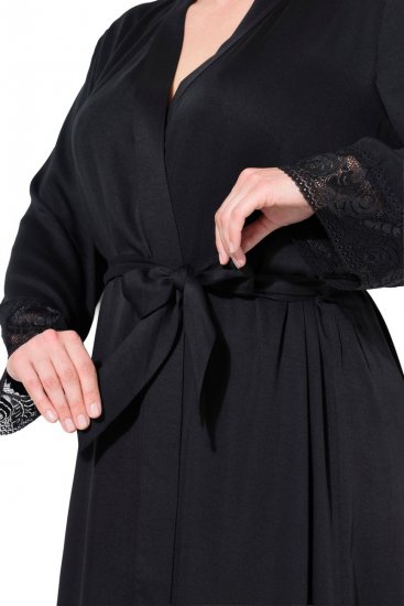 Ulla Popken 834837 Kimono peldmētelis ar mežģīnēm Melns - Rīta un peldmēteļi - 