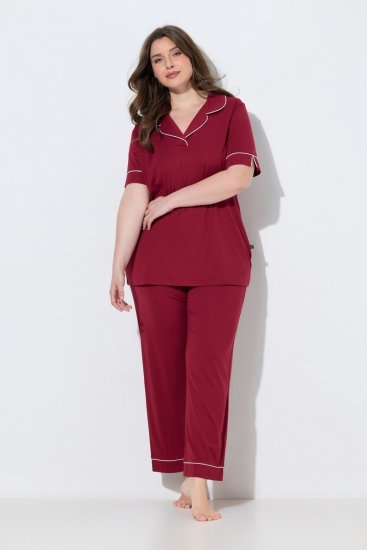 Ulla Popken 835397 Pidžama ar īsām piedurknēm un krekla apkakli Ceriņkrāsas - Pidžamas/Loungewear - 