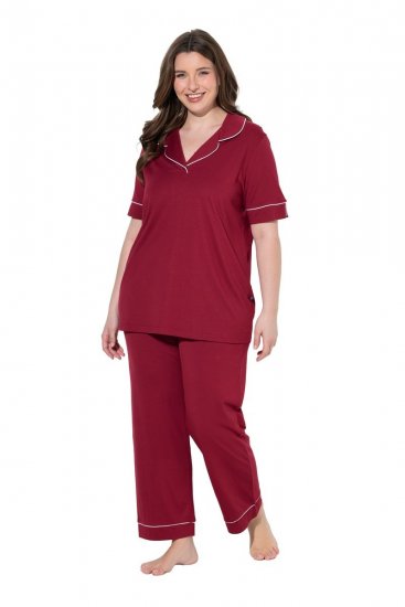 Ulla Popken 835397 Pidžama ar īsām piedurknēm un krekla apkakli Ceriņkrāsas - Pidžamas/Loungewear - 