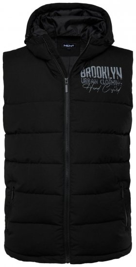 Men+ 442 Veste stepēta ar kapuci un apdruku Melns - Jakas & Lietus apģērbs - Jakas - 2XL-12XL