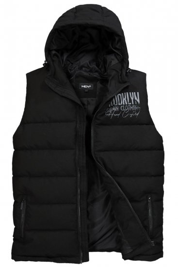 Men+ 442 Veste stepēta ar kapuci un apdruku Melns - Jakas & Lietus apģērbs - Jakas - 2XL-12XL