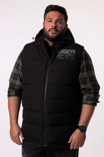 Men+ 442 Veste stepēta ar kapuci un apdruku Melns - Jakas & Lietus apģērbs - Jakas - 2XL-12XL