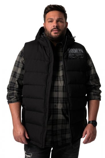 Men+ 442 Veste stepēta ar kapuci un apdruku Melns - Jakas & Lietus apģērbs - Jakas - 2XL-12XL