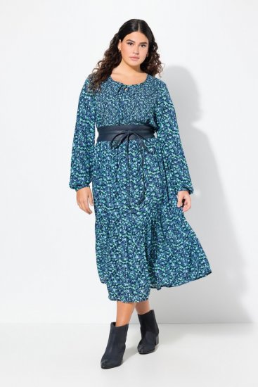 Ulla Popken 835713 Ziedaina kleita Tumši zils - Maxi kleitas - Sieviešu maxi kleitas lielos izmēros
