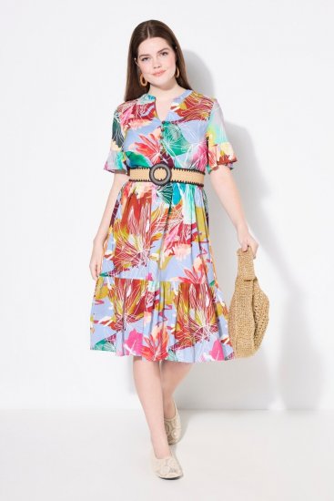 Ulla Popken 836746 Ziedaina midi kleita ar volāniem Gaiši zils - Midi kleitas - Midi kleitas lielajos izmēros