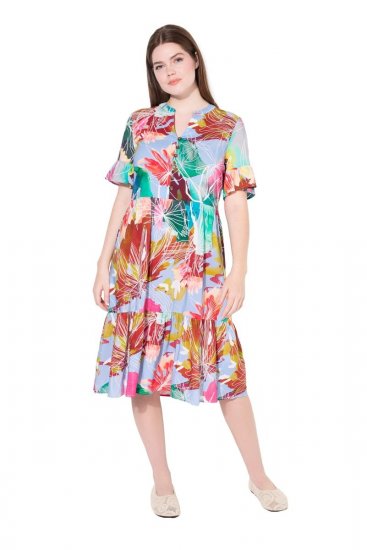 Ulla Popken 836746 Ziedaina midi kleita ar volāniem Gaiši zils - Midi kleitas - Midi kleitas lielajos izmēros