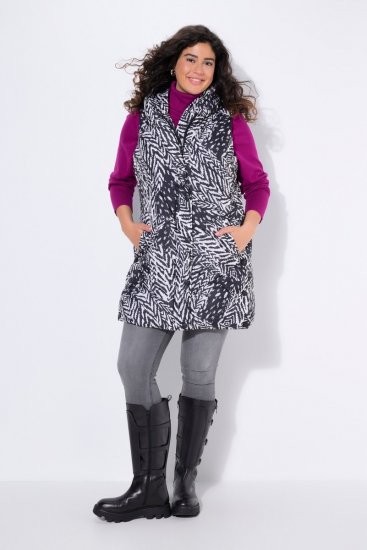 Ulla Popken 838435 Gara stepēta veste ar apdruku Melns - Vestes - 