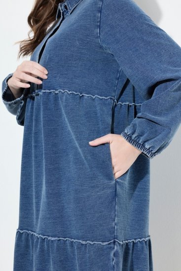 Ulla Popken 840972 Džempera kleita ar volāniem Indigo - Sporta auduma kleitas - 